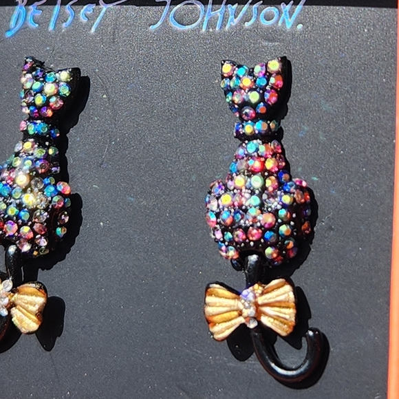 Betsey Johnson Pave Black Cat Earrings - Boo To You - Picture 10 of 16